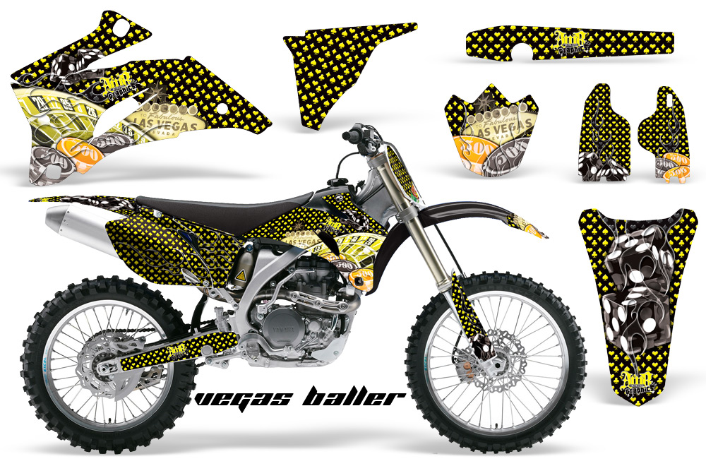 Yamaha YZ 250F 450F 02-09 Graphics Kit Vegas Baller YellowSpades BLACKFLAME NPs